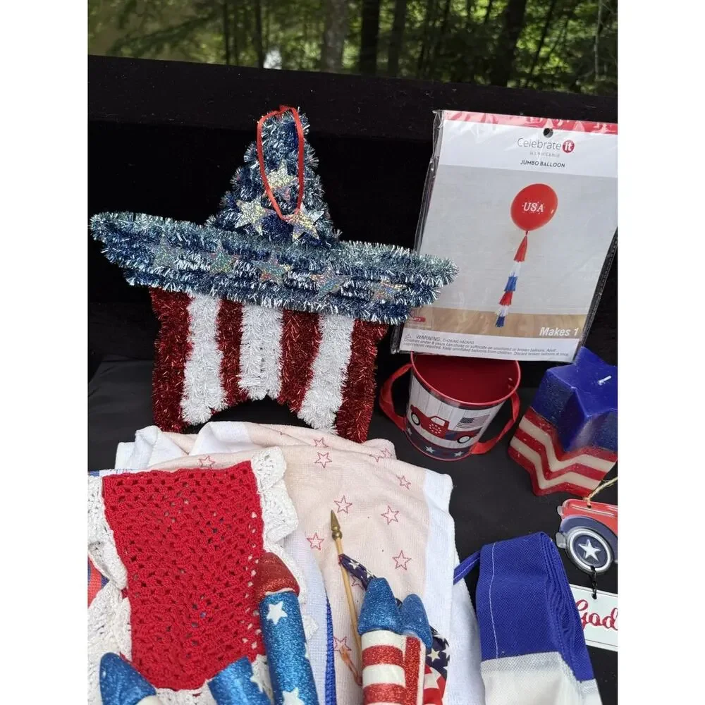 Huge Pier 1 American Flag Patriotic July 4th Serving Table Decor Huge Lot